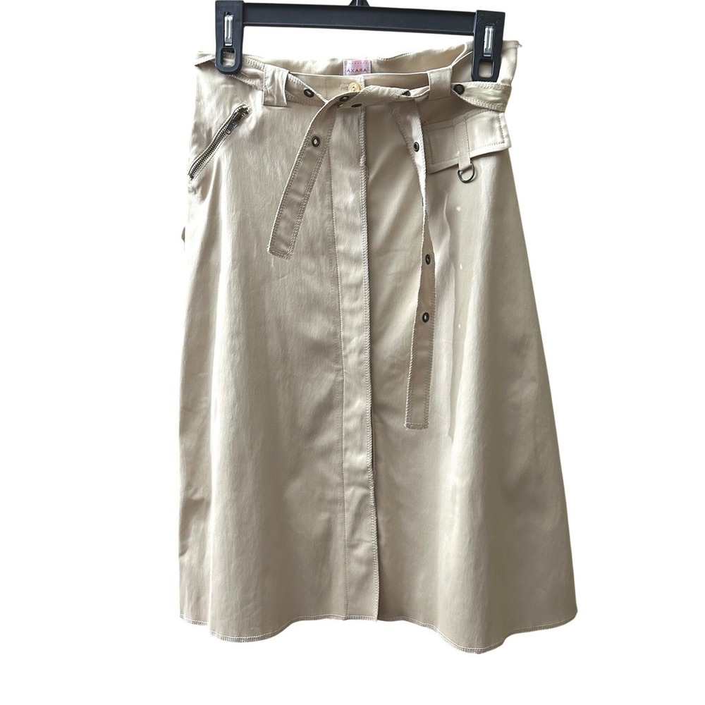 AXARA‎ PARIS Beige Cotton Blend Belted Midi Skirt Size 6